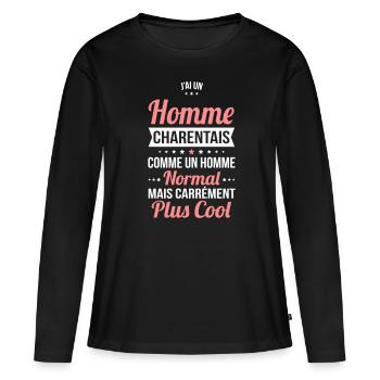 J'ai un homme Charentais plus cool - T-shirt manches longues Premium bio Femme - noir - Devant - Julia (174cm)