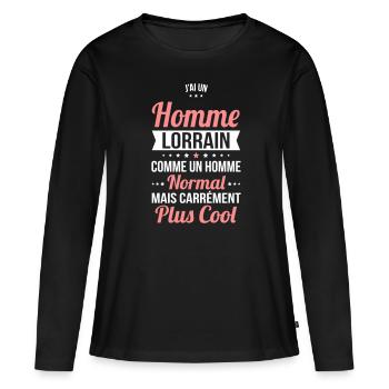 J'ai un homme Lorrain plus cool - T-shirt manches longues Premium bio Femme - noir - Devant - Julia (174cm)