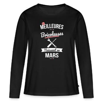 Les meilleures bricoleuses naissent en Mars - T-shirt manches longues Premium bio Femme - noir - Devant - Julia (174cm)