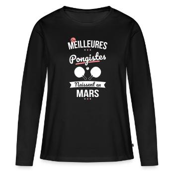 Les meilleures pongistes naissent en Mars - T-shirt manches longues Premium bio Femme - noir - Devant - Julia (174cm)
