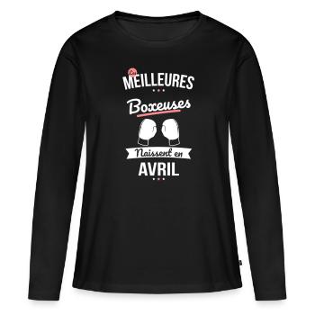 Les meilleures boxeuses naissent en Avril - T-shirt manches longues Premium bio Femme - noir - Devant - Julia (174cm)