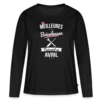 Les meilleurs bricoleuses naissent en Avril - T-shirt manches longues Premium bio Femme - noir - Devant - Julia (174cm)