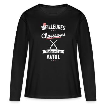 Les meilleures chasseuses naissent en Avril - T-shirt manches longues Premium bio Femme - noir - Devant - Julia (174cm)