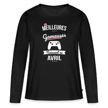 Les meilleures gameuses naissent en Avril - T-shirt manches longues Premium bio Femme - noir - Devant - Julia (174cm)