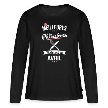 Les meilleures pâtissières naissent en Avril - T-shirt manches longues Premium bio Femme - noir - Devant - Julia (174cm)