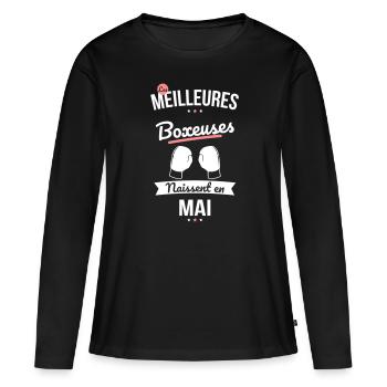 Les meilleures boxeuses naissent en Mai - T-shirt manches longues Premium bio Femme - noir - Devant - Julia (174cm)