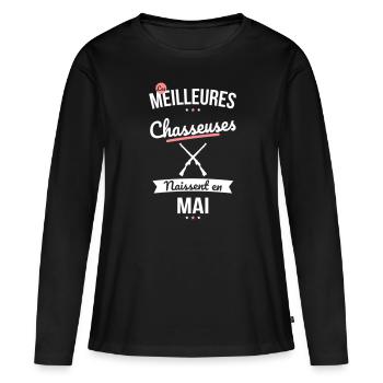 Les meilleures chasseuses naissent en Mai - T-shirt manches longues Premium bio Femme - noir - Devant - Julia (174cm)