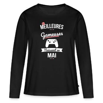 Les meilleures gameuses naissent en Mai - T-shirt manches longues Premium bio Femme - noir - Devant - Julia (174cm)