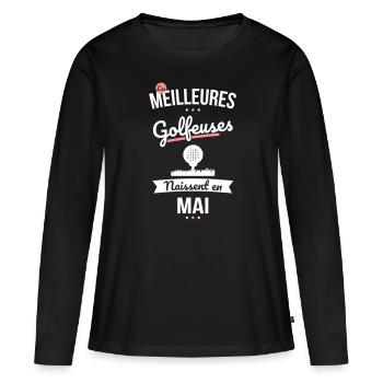 Les meilleures golfeuses naissent en Mai - T-shirt manches longues Premium bio Femme - noir - Devant - Julia (174cm)