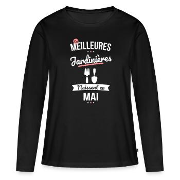 Les meilleures jardinières naissent en Mai - T-shirt manches longues Premium bio Femme - noir - Devant - Julia (174cm)