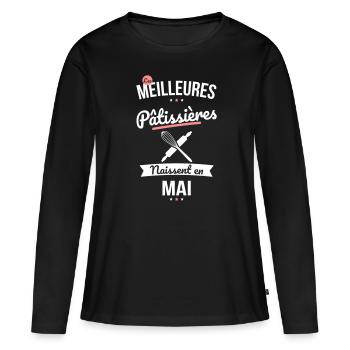 Les meilleures pâtissières naissent en Mai - T-shirt manches longues Premium bio Femme - noir - Devant - Julia (174cm)