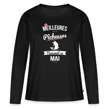 Les meilleures pêcheuses naissent en Mai - T-shirt manches longues Premium bio Femme - noir - Devant - Julia (174cm)