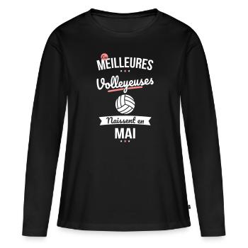 Les meilleures volleyeuses naissent en Mai - T-shirt manches longues Premium bio Femme - noir - Devant - Julia (174cm)