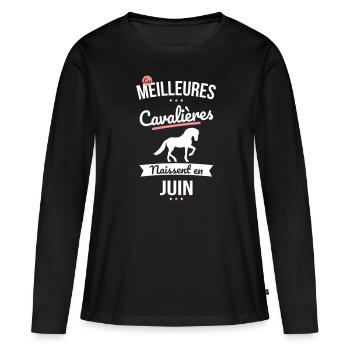 Les meilleures cavalières naissent en Juin - T-shirt manches longues Premium bio Femme - noir - Devant - Julia (174cm)