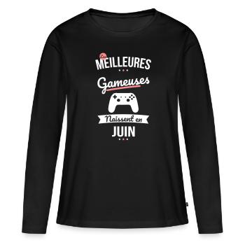 Les meilleures gameuses naissent en Juin - T-shirt manches longues Premium bio Femme - noir - Devant - Julia (174cm)