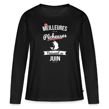 Les meilleures pêcheuses naissent en Juin - T-shirt manches longues Premium bio Femme - noir - Devant - Julia (174cm)