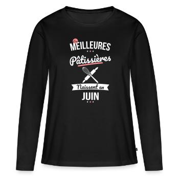 Les meilleures pâtissières naissent en Juin - T-shirt manches longues Premium bio Femme - noir - Devant - Julia (174cm)