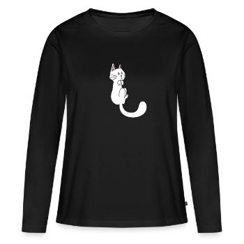 Chat innocent... ou pas ! - T-shirt manches longues Premium bio Femme - noir - Devant - Julia (174cm)