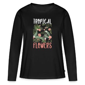 Tropical Flowers Plantes fleurs tropicales - T-shirt manches longues Premium bio Femme - noir - Devant - Julia (174cm)