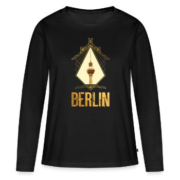 Berlin Allemagne Ville Skyline Or Accueil Amour - T-shirt manches longues Premium bio Femme - noir - Devant - Julia (174cm)