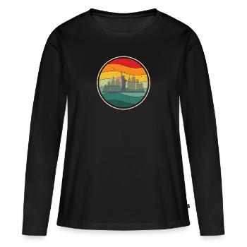 NY Vintage - T-shirt manches longues Premium bio Femme - noir - Devant - Julia (174cm)
