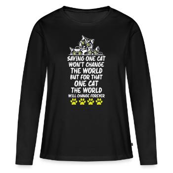 Amoureux des chats - T-shirt manches longues Premium bio Femme - noir - Devant - Julia (174cm)