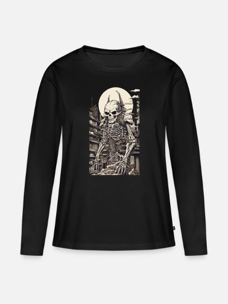 Edo Japan Yokai Skelett Ukiyo-E Kunstwerk - Frauen Premium Bio Langarmshirt - Schwarz