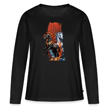 Équidé élémentaire : Cheval de feu et d’eau - T-shirt manches longues Premium bio Femme - noir - Devant - Julia (174cm)
