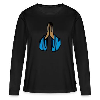 Prière Gratitude Mains repliées Méditation Prière - T-shirt manches longues Premium bio Femme - noir - Devant - Julia (174cm)