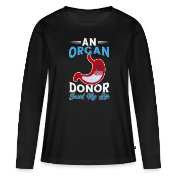 Dons d’organes Don d’organes Transplantation d’organes - T-shirt manches longues Premium bio Femme - noir - Devant - Julia (174cm)