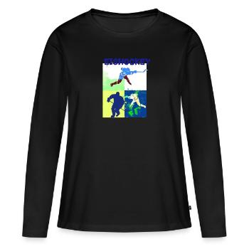 Eishockey, Hockey, Graffi, bunt, stencil - Frauen Premium Bio Langarmshirt - Schwarz - Vorne - Julia (174cm)