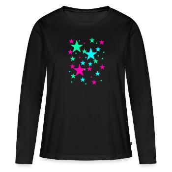 Sterne,stern, bunte Sterne - Frauen Premium Bio Langarmshirt - Schwarz - Vorne - Julia (174cm)