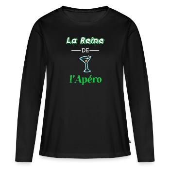 reine de l’apéro alcool cocktail fête humour - T-shirt manches longues Premium bio Femme - noir - Devant - Julia (174cm)