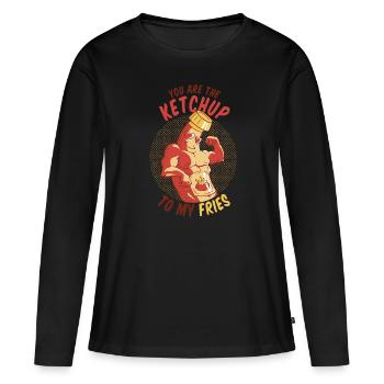 Tu es le ketchup pour mes frites faim flirt - T-shirt manches longues Premium bio Femme - noir - Devant - Julia (174cm)