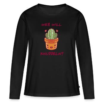 Kaktus Humor Wer Will Knuddeln Geschenkidee - Frauen Premium Bio Langarmshirt - Schwarz - Vorne - Julia (174cm)