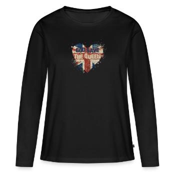 Couronnement de la reine britannique Camilla Drapeau de l’Angleterre - T-shirt manches longues Premium bio Femme - noir - Devant - Julia (174cm)