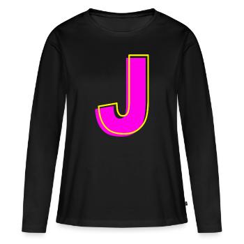 J - Votre nom - Votre lettre - T-shirt manches longues Premium bio Femme - noir - Devant - Julia (174cm)