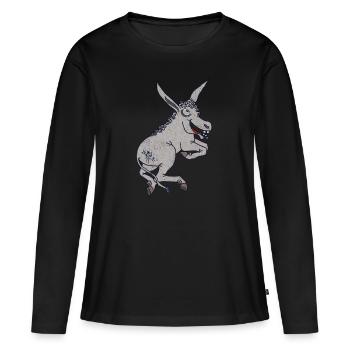 Petit âne heureux nommé Rüdi - T-shirt manches longues Premium bio Femme - noir - Devant - Julia (174cm)