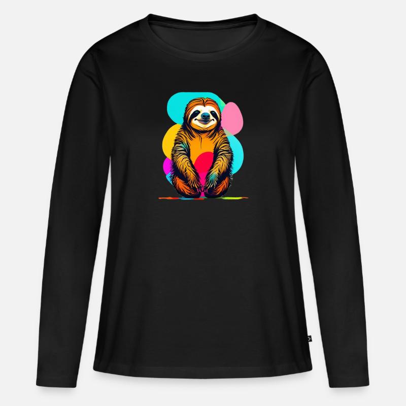 Faultier - Frauen Premium Bio Langarmshirt - Schwarz