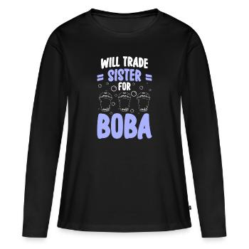 Thé glacé Boba Trend - T-shirt manches longues Premium bio Femme - noir - Devant - Julia (174cm)