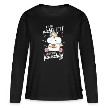 Bin nicht fett nur flauschig Einhorn dick lustig - Frauen Premium Bio Langarmshirt - Schwarz - Vorne - Julia (174cm)