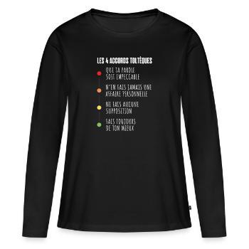 Les 4 accords toltèques - T-shirt manches longues Premium bio Femme - noir - Devant - Julia (174cm)