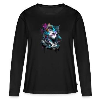 Chat, Cyber-chat de la collection Cyber Squad - T-shirt manches longues Premium bio Femme - noir - Devant - Julia (174cm)
