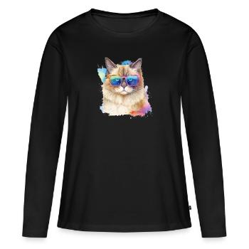 Chat ragdoll coloré cool avec des lunettes de soleil chat - T-shirt manches longues Premium bio Femme - noir - Devant - Julia (174cm)