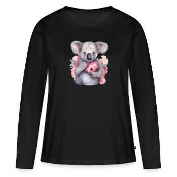 Niedlicher & süßer Koala mit Herz und Blumen Liebe - Frauen Premium Bio Langarmshirt - Schwarz - Vorne - Julia (174cm)