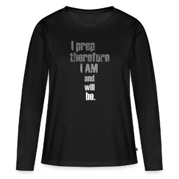 Je me prépare donc je suis - T-shirt manches longues Premium bio Femme - noir - Devant - Julia (174cm)