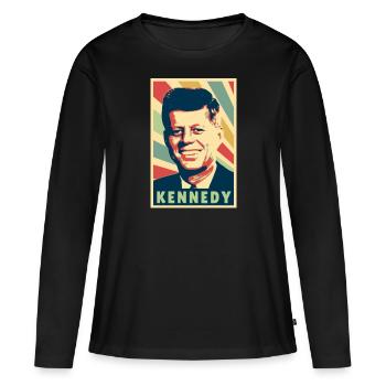 John F Kennedy Vintage Farben - Frauen Premium Bio Langarmshirt - Schwarz - Vorne - Julia (174cm)