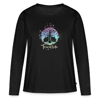 ,arbre de vie,arbre,arbre de vie,pastel - T-shirt manches longues Premium bio Femme - noir - Devant - Julia (174cm)