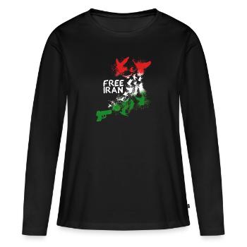 Iran libre, liberté, iran, Iran libre, drapeau, oiseaux, - T-shirt manches longues Premium bio Femme - noir - Devant - Julia (174cm)