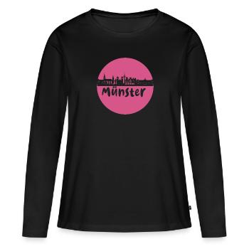Münster, kreis, skyline,scherenschnitt, pink - Frauen Premium Bio Langarmshirt - Schwarz - Vorne - Julia (174cm)
